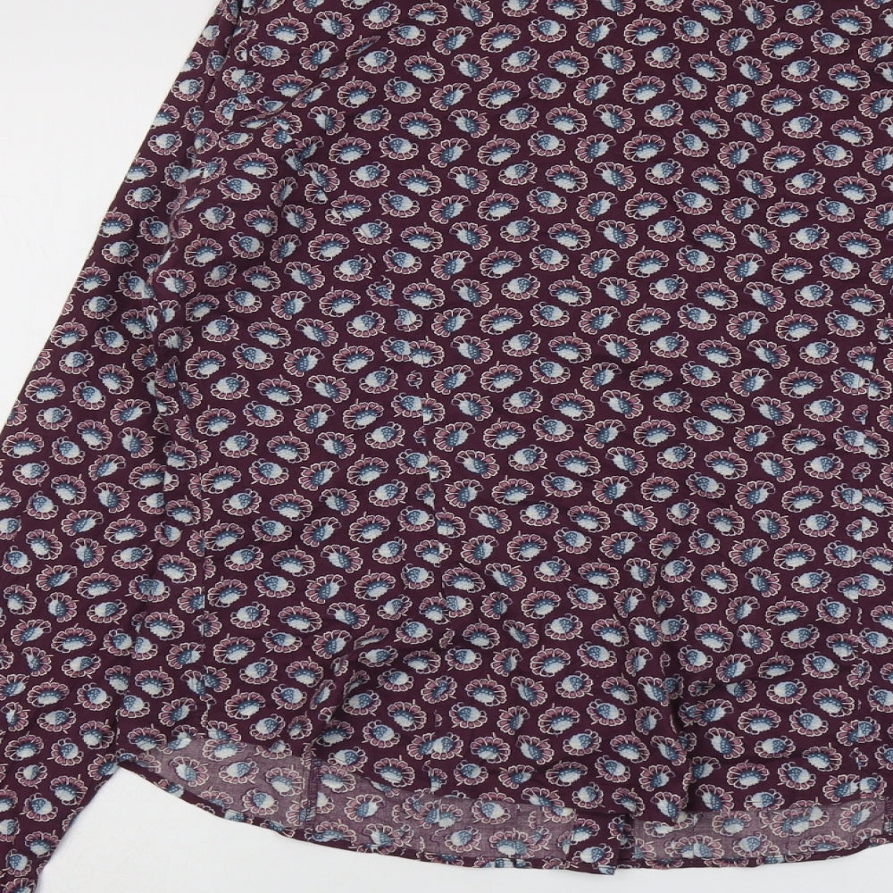 TM Lewin Womens Purple Geometric Cotton Basic Button-Up Size 14 Collared