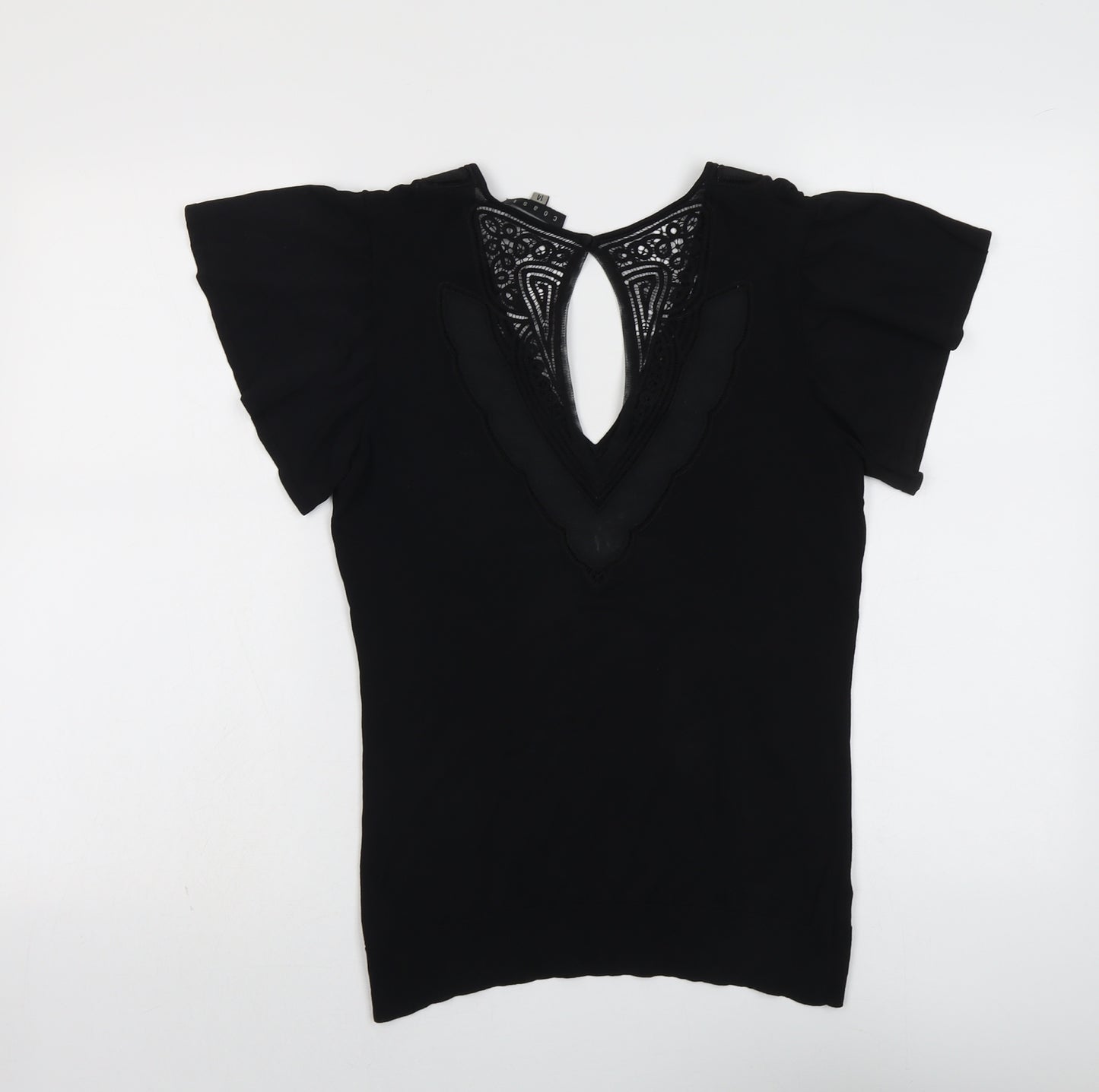 Coast Womens Black Polyester Basic Blouse Size 14 V-Neck - Lace Detail
