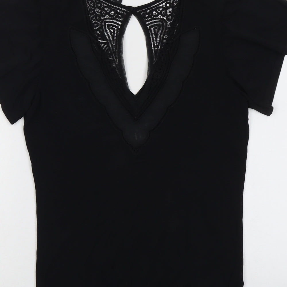 Coast Womens Black Polyester Basic Blouse Size 14 V-Neck - Lace Detail