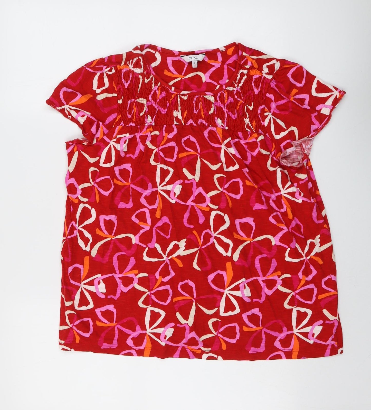 NEXT Womens Red Geometric Cotton Basic T-Shirt Size 18 Round Neck