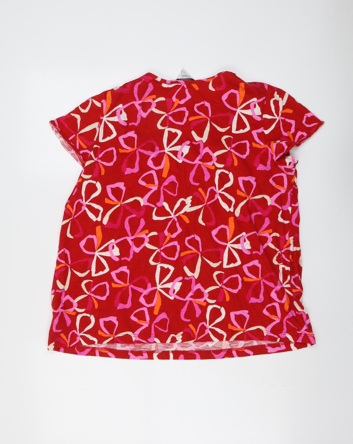 NEXT Womens Red Geometric Cotton Basic T-Shirt Size 18 Round Neck