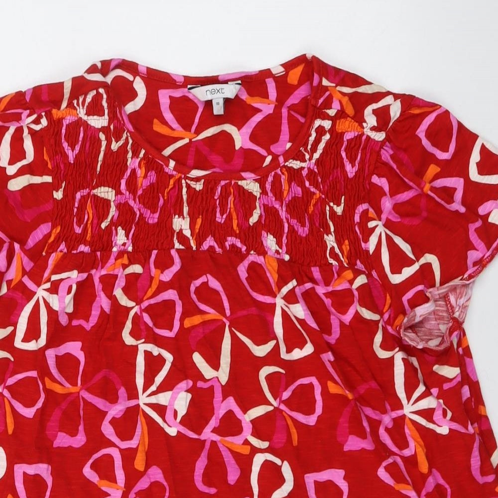 NEXT Womens Red Geometric Cotton Basic T-Shirt Size 18 Round Neck