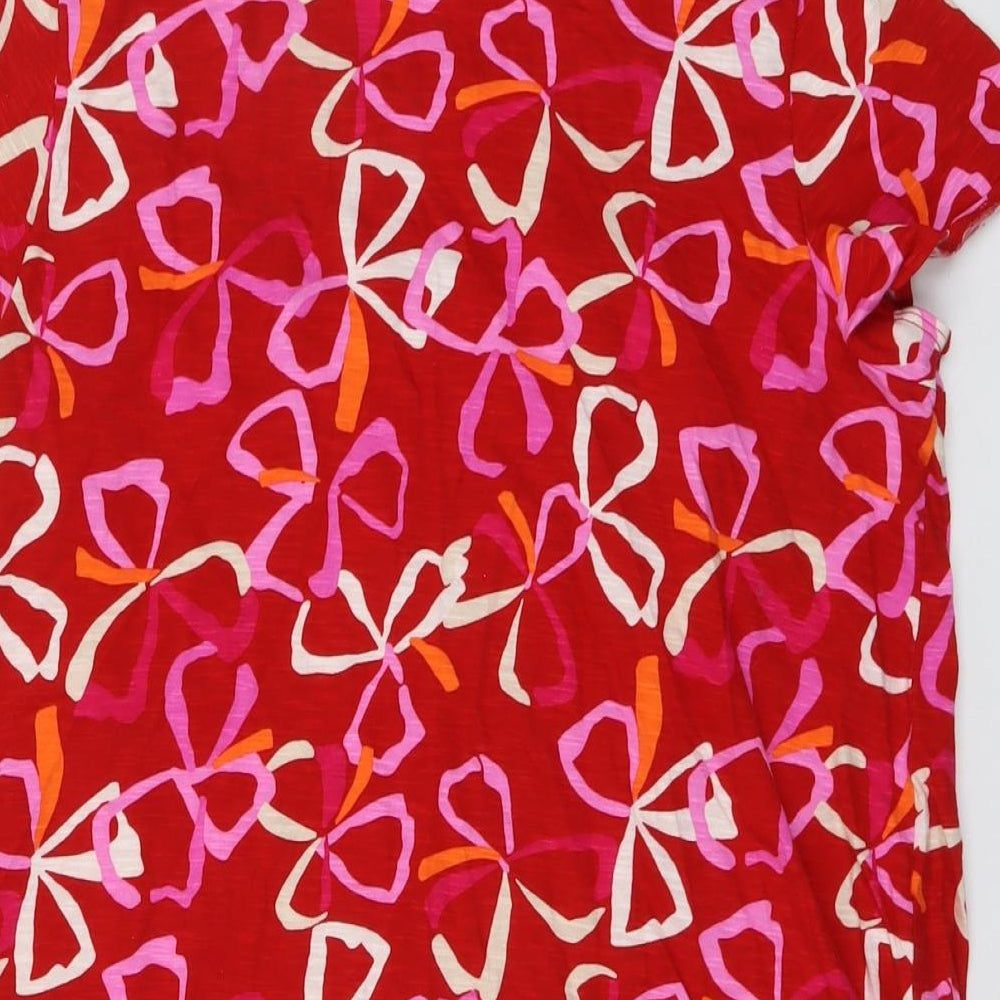 NEXT Womens Red Geometric Cotton Basic T-Shirt Size 18 Round Neck