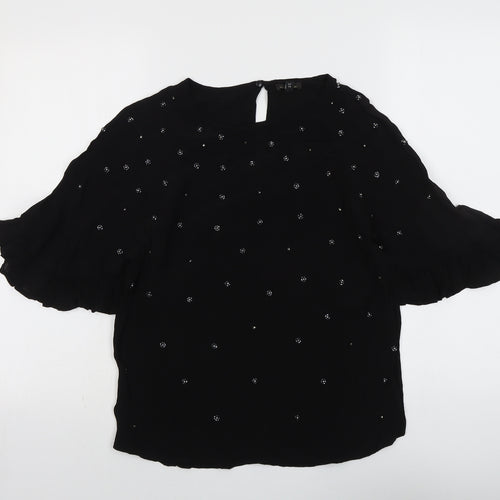 River Island Womens Black Viscose Basic Blouse Size 10 Round Neck