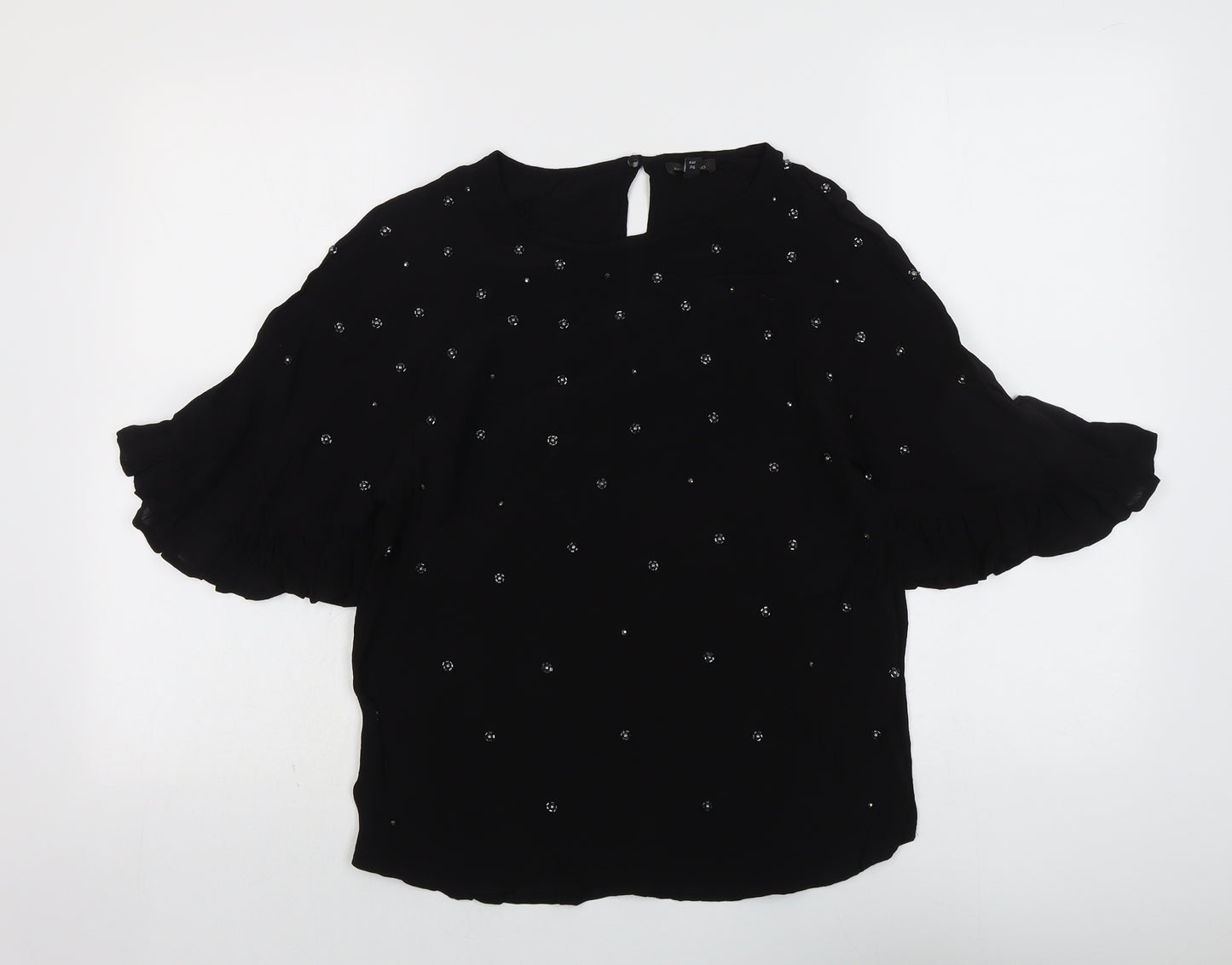 River Island Womens Black Viscose Basic Blouse Size 10 Round Neck