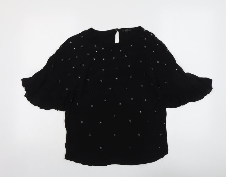 River Island Womens Black Viscose Basic Blouse Size 10 Round Neck