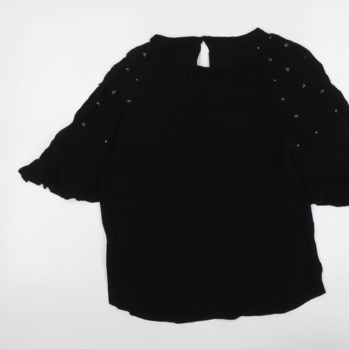 River Island Womens Black Viscose Basic Blouse Size 10 Round Neck