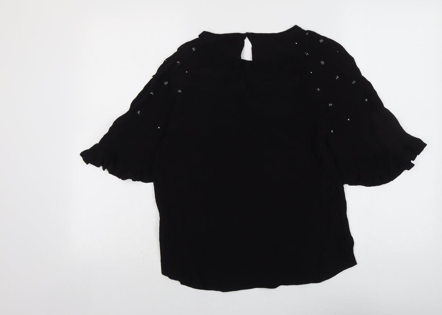 River Island Womens Black Viscose Basic Blouse Size 10 Round Neck