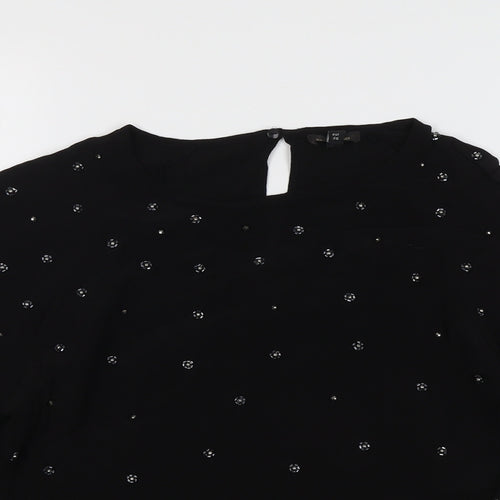 River Island Womens Black Viscose Basic Blouse Size 10 Round Neck
