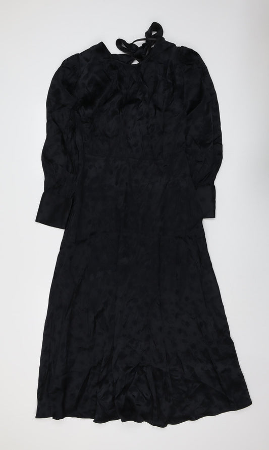 Marks and Spencer Womens Black Polka Dot Viscose Trapeze & Swing Size 10 Round Neck Zip