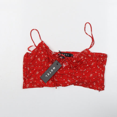 Motel Womens Red Geometric Viscose Cropped Tank Size XS Round Neck
