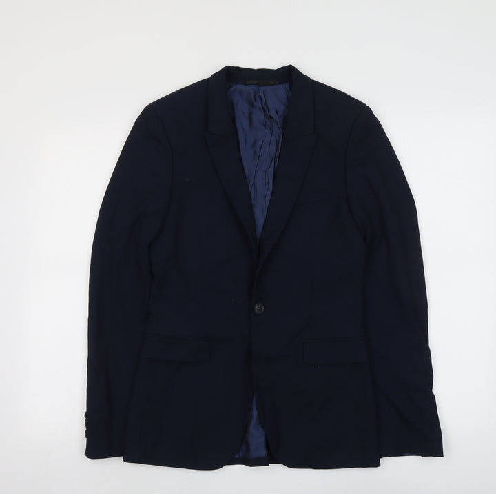 Topman Mens Blue Polyester Jacket Suit Jacket Size 34 Regular