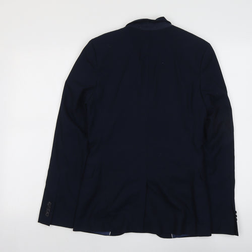 Topman Mens Blue Polyester Jacket Suit Jacket Size 34 Regular
