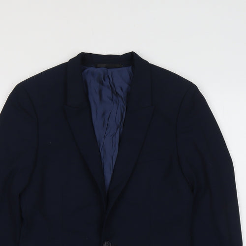 Topman Mens Blue Polyester Jacket Suit Jacket Size 34 Regular