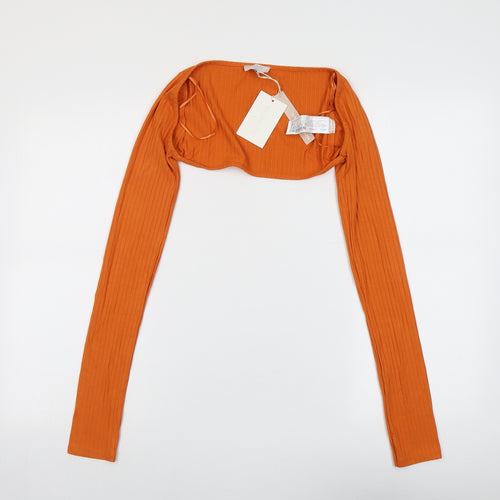 Pull&Bear Womens Orange Viscose Cropped Blouse Size M V-Neck - Ribbed