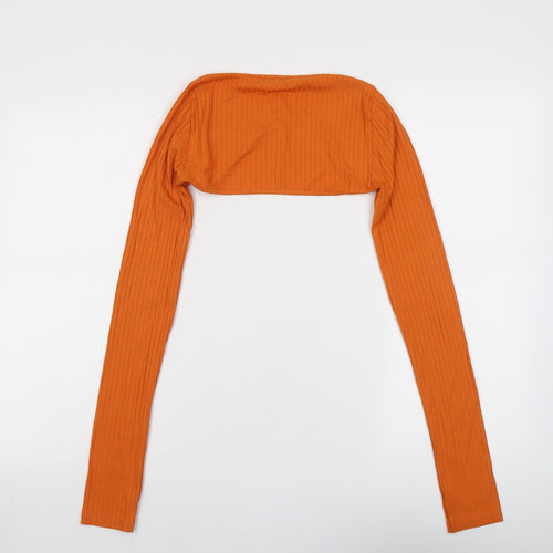 Pull&Bear Womens Orange Viscose Cropped Blouse Size M V-Neck - Ribbed