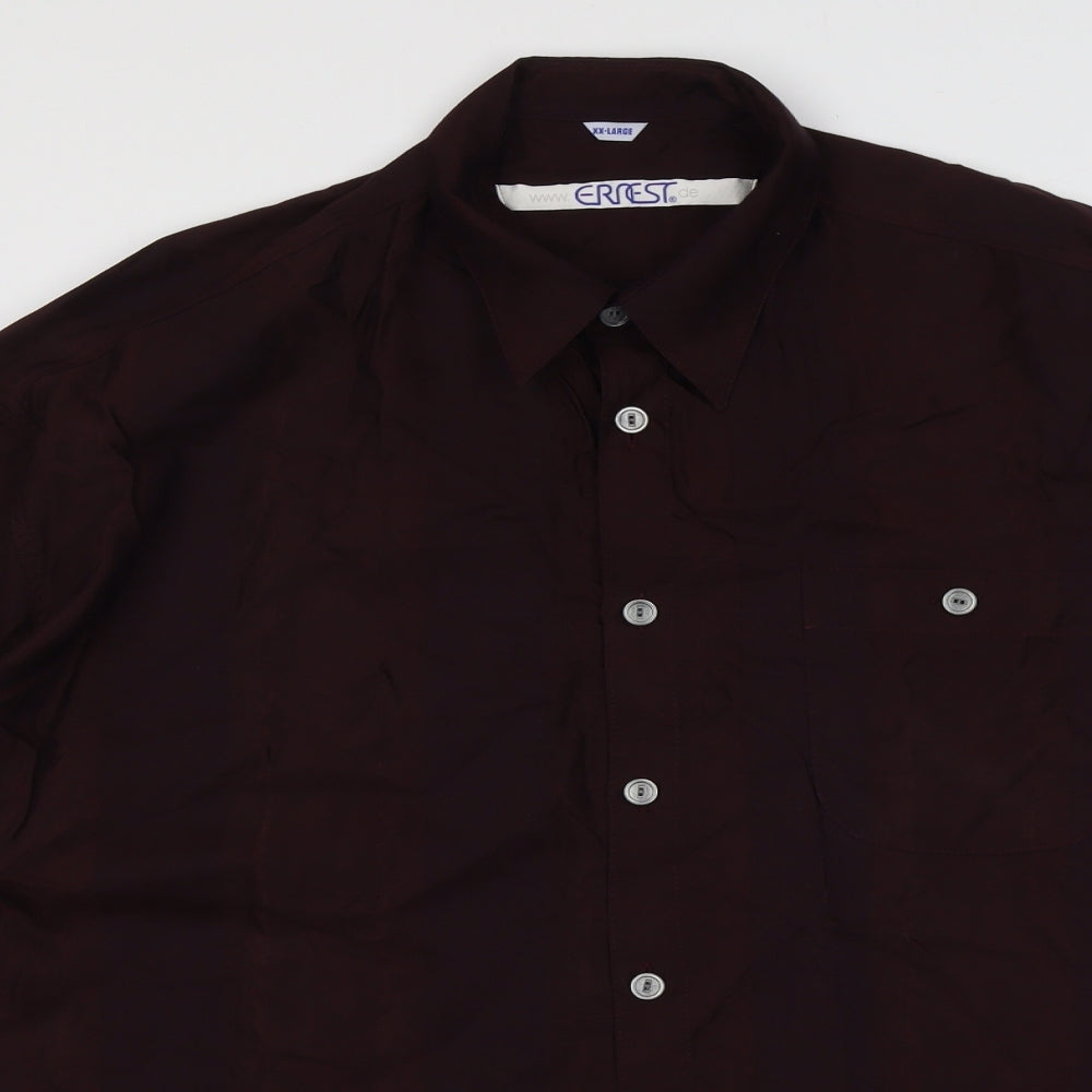 Ernest Mens Purple Viscose Button-Up Size 2XL Collared Button