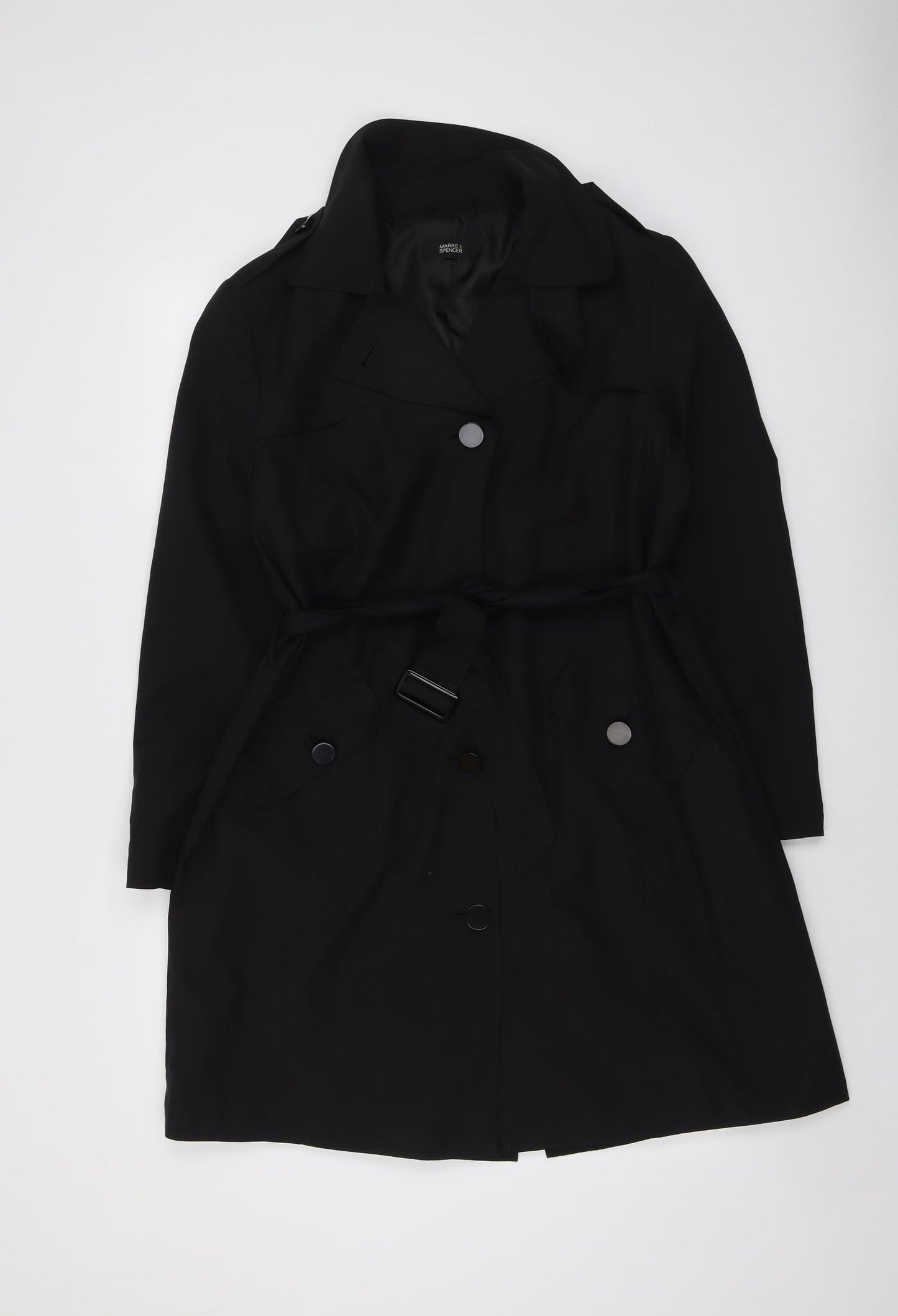Marks and Spencer Womens Black Overcoat Coat Size 16 Button