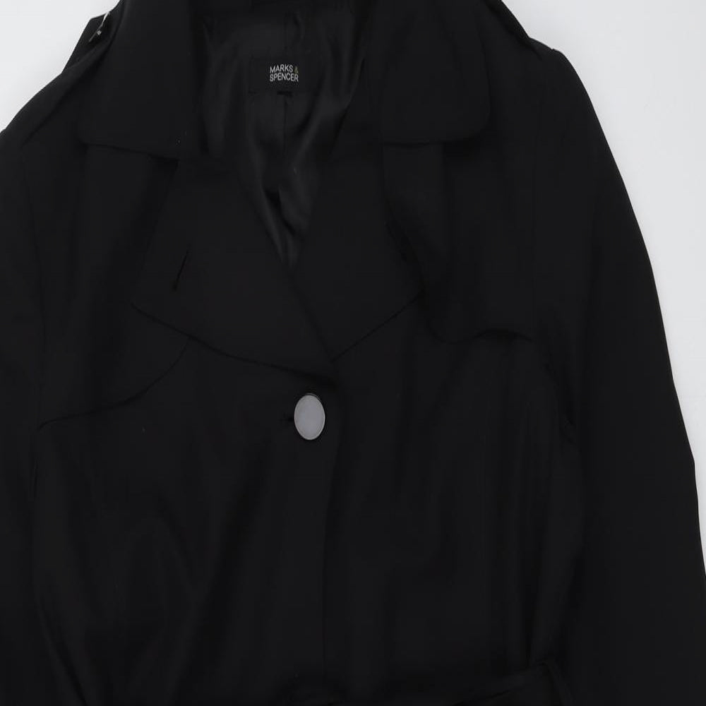Marks and Spencer Womens Black Overcoat Coat Size 16 Button