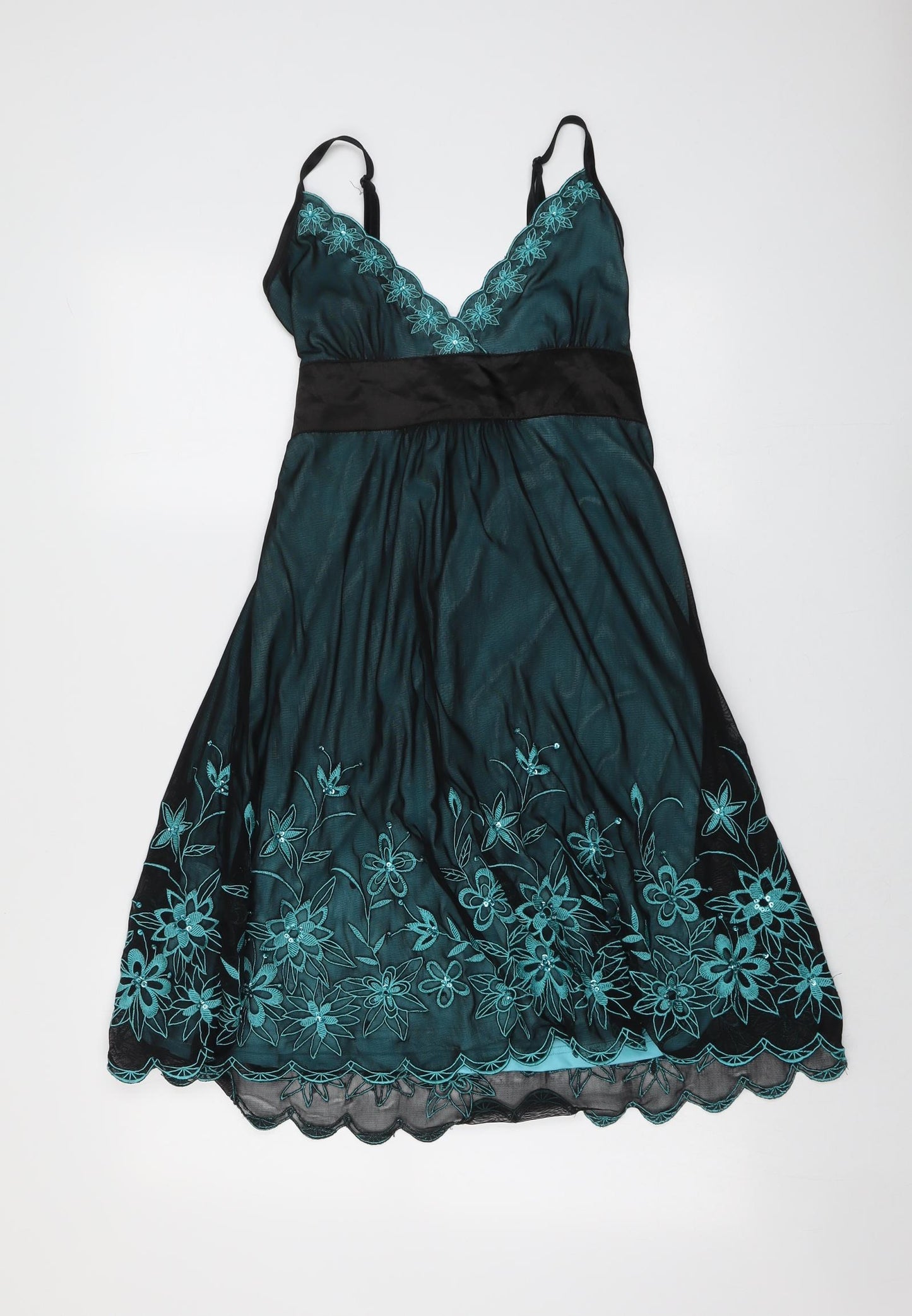Jane Norman Womens Black Floral Nylon Slip Dress Size 14 V-Neck Pullover
