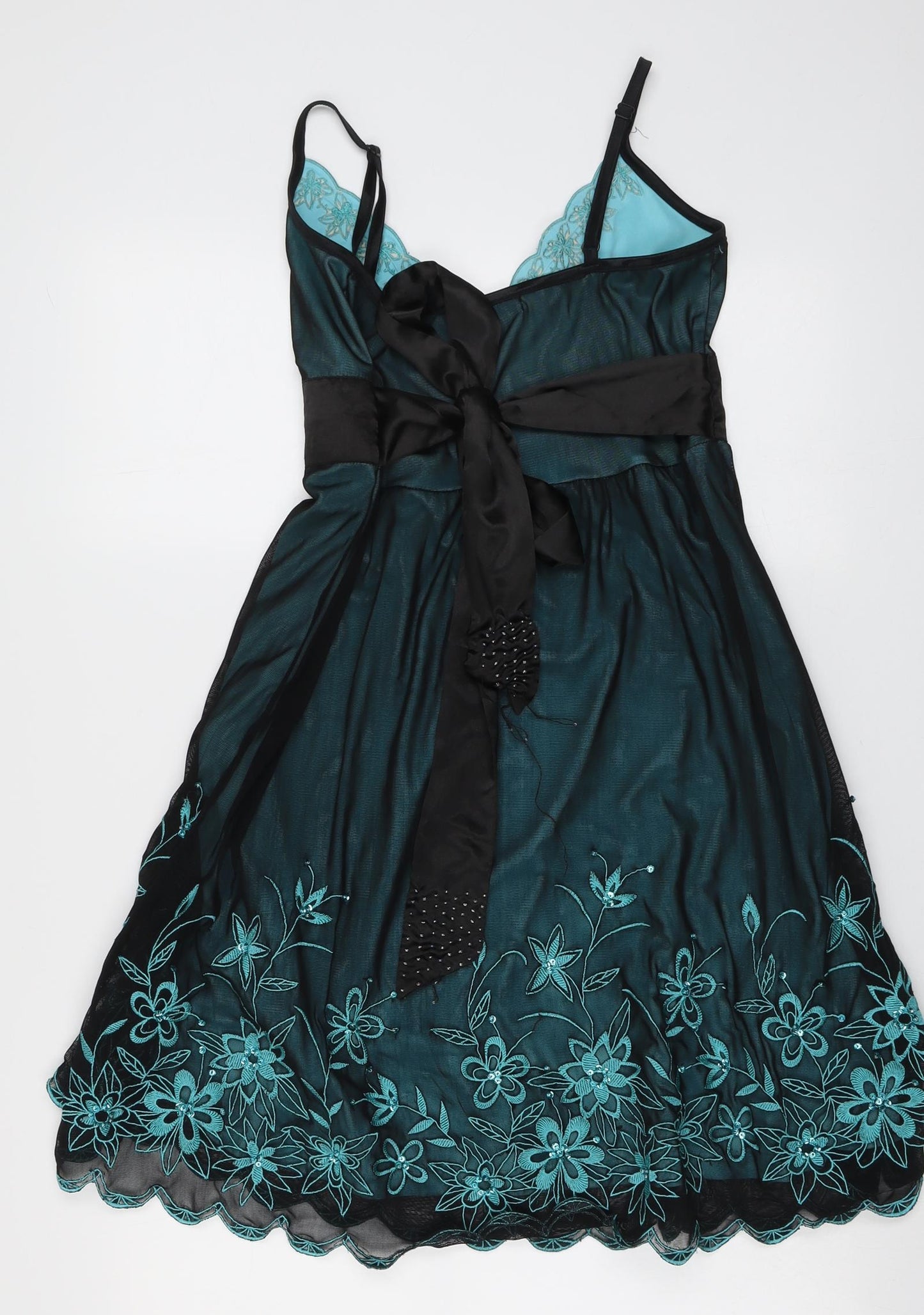Jane Norman Womens Black Floral Nylon Slip Dress Size 14 V-Neck Pullover