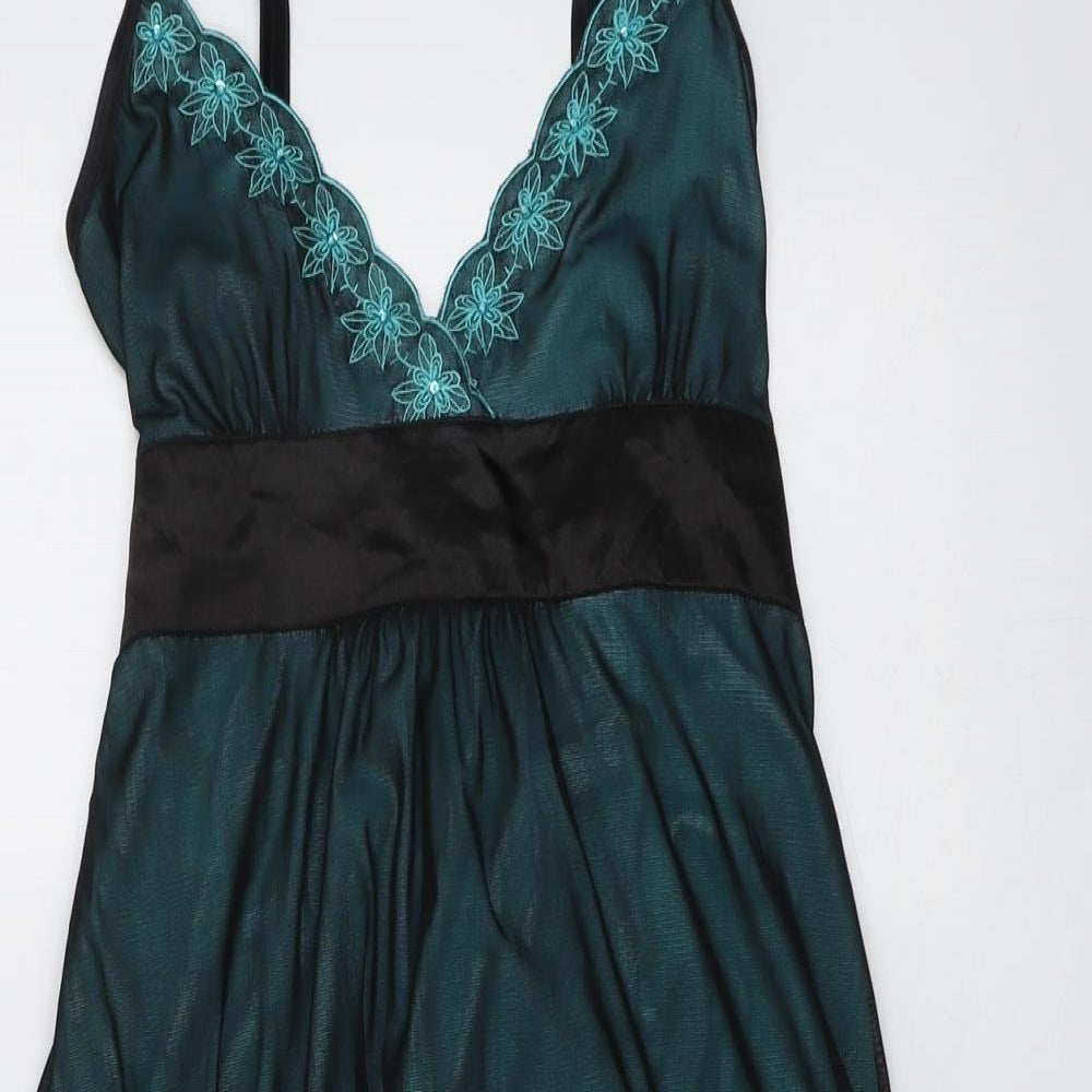 Jane Norman Womens Black Floral Nylon Slip Dress Size 14 V-Neck Pullover