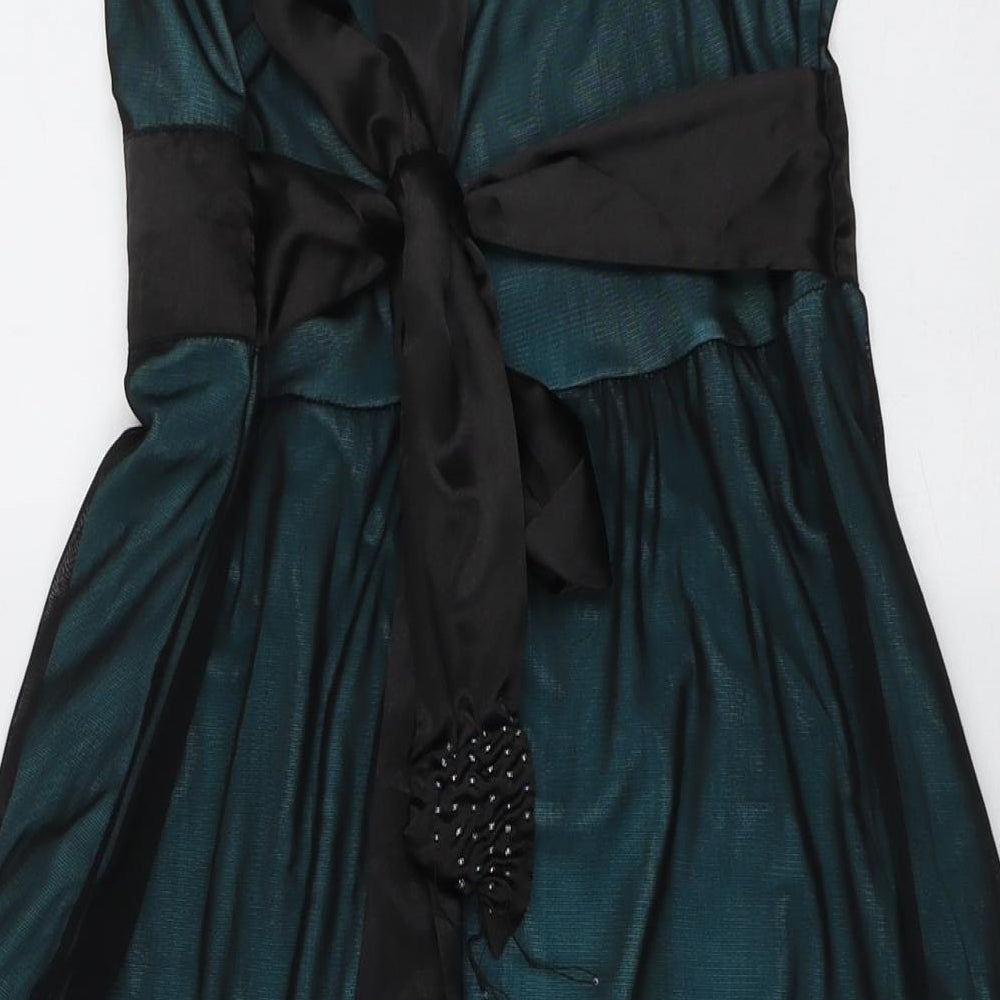 Jane Norman Womens Black Floral Nylon Slip Dress Size 14 V-Neck Pullover