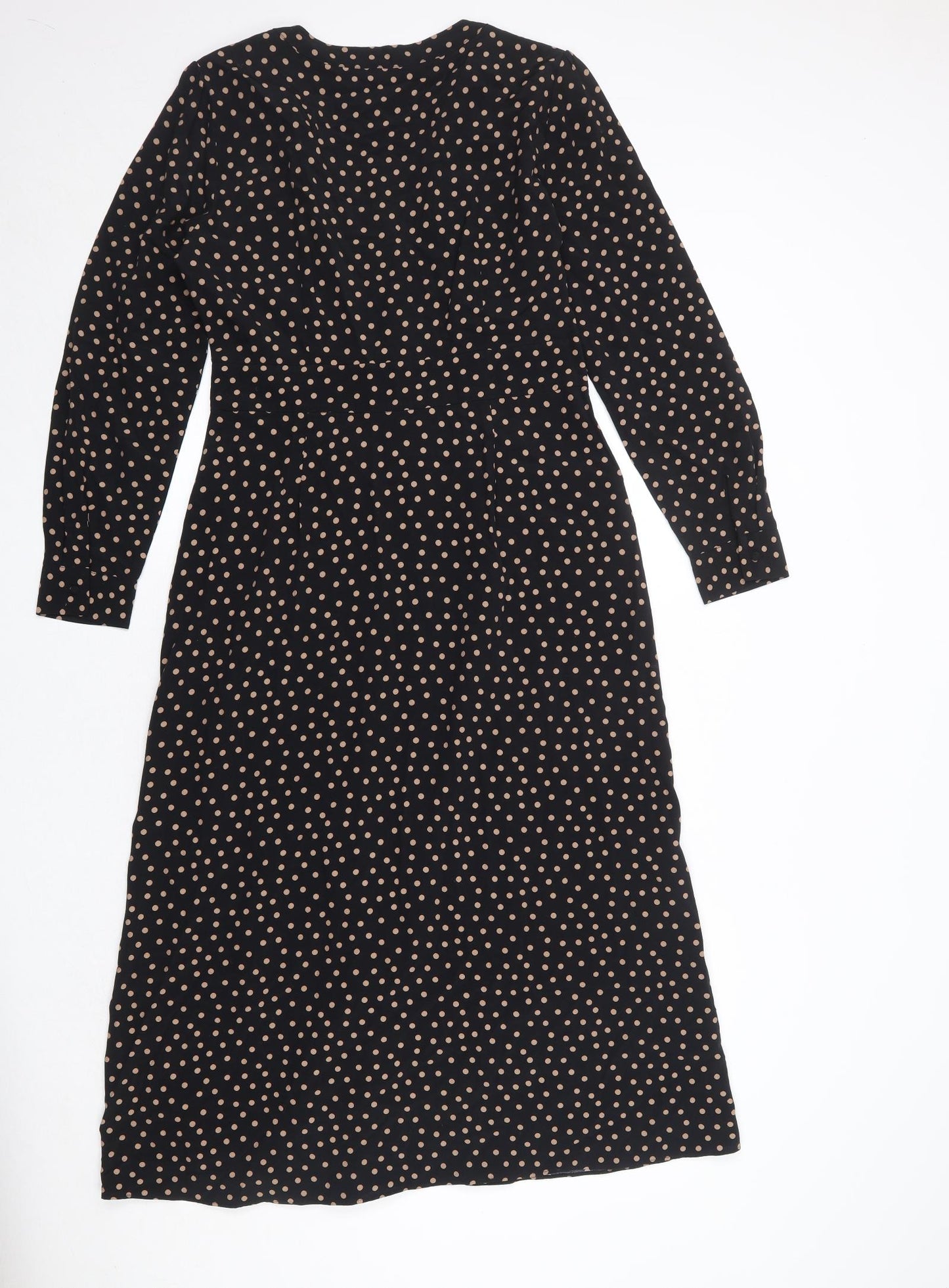 Boden Womens Black Polka Dot Viscose A-Line Size 10 V-Neck Button