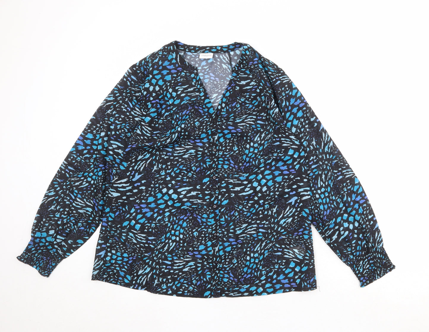 Together Womens Black Geometric Polyester Basic Blouse Size 14 V-Neck