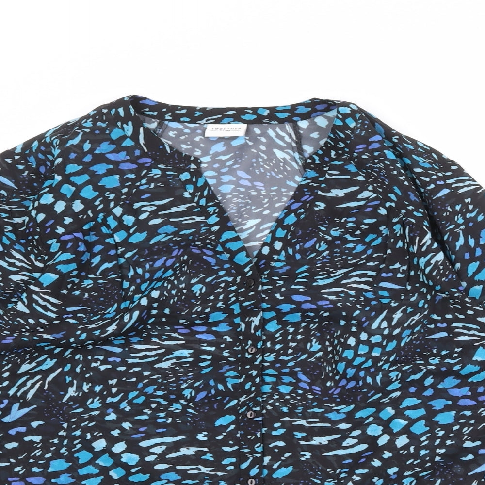 Together Womens Black Geometric Polyester Basic Blouse Size 14 V-Neck
