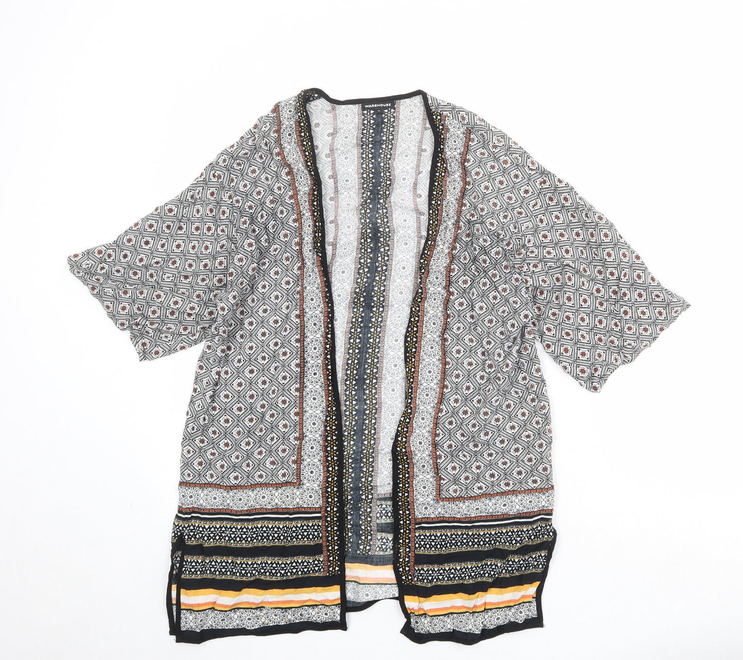 Warehouse Womens Multicoloured Geometric Viscose Kimono Blouse Size M V-Neck