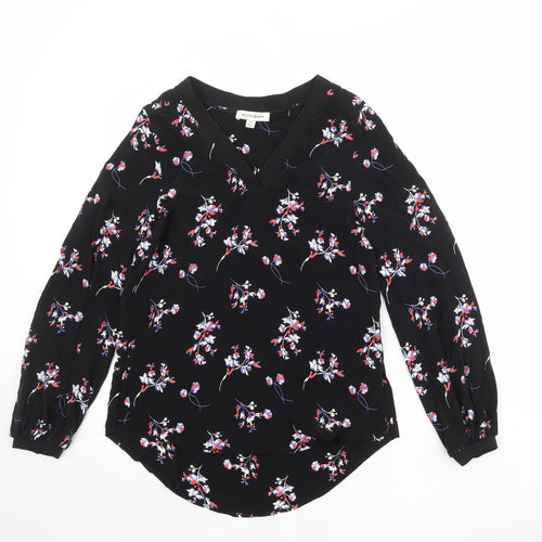 Autograph Womens Black Floral Cupro Basic Blouse Size 6 V-Neck