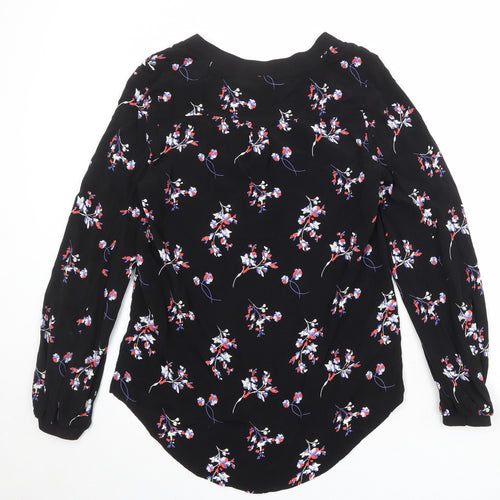 Autograph Womens Black Floral Cupro Basic Blouse Size 6 V-Neck