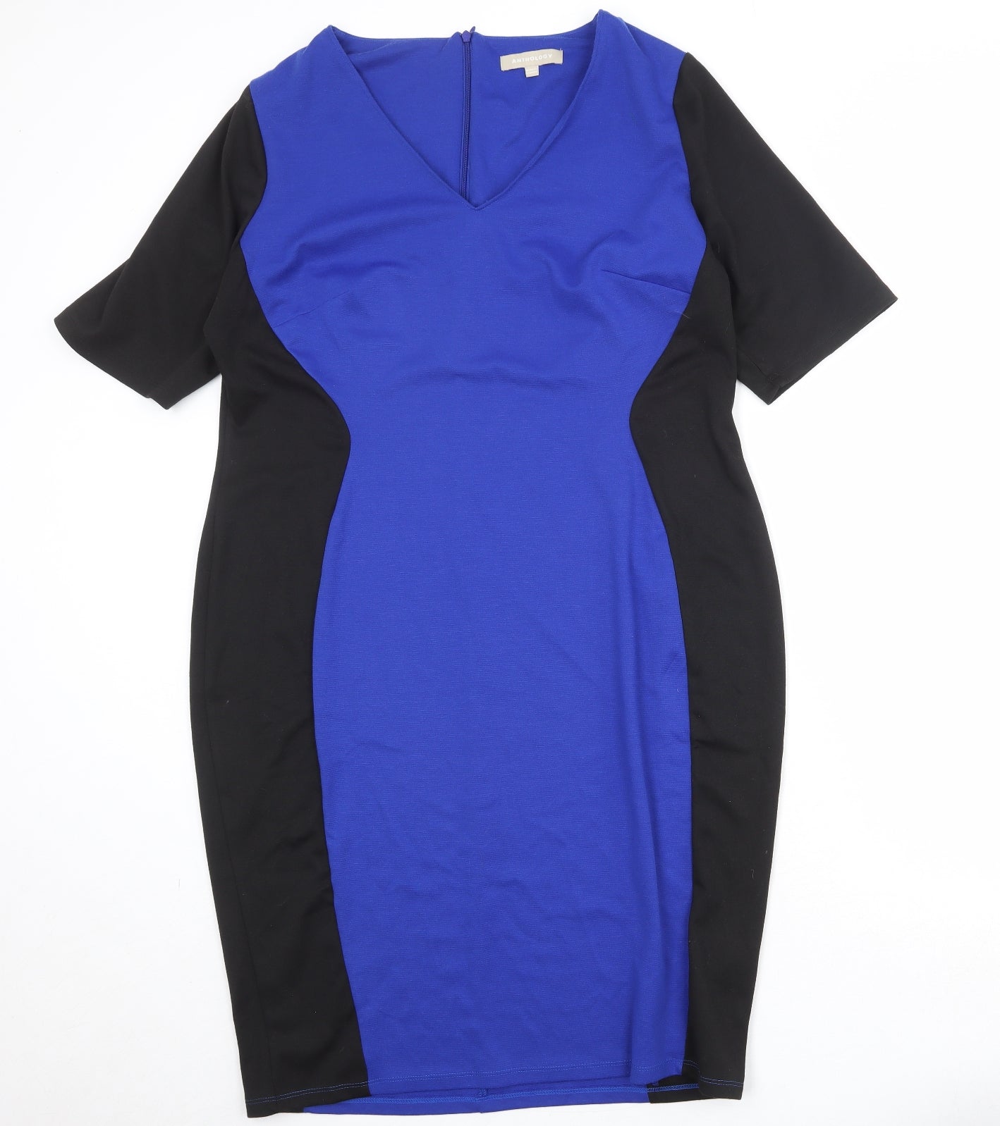 Anthology Womens Blue Colourblock Polyester Sheath Size 20 V-Neck Zip