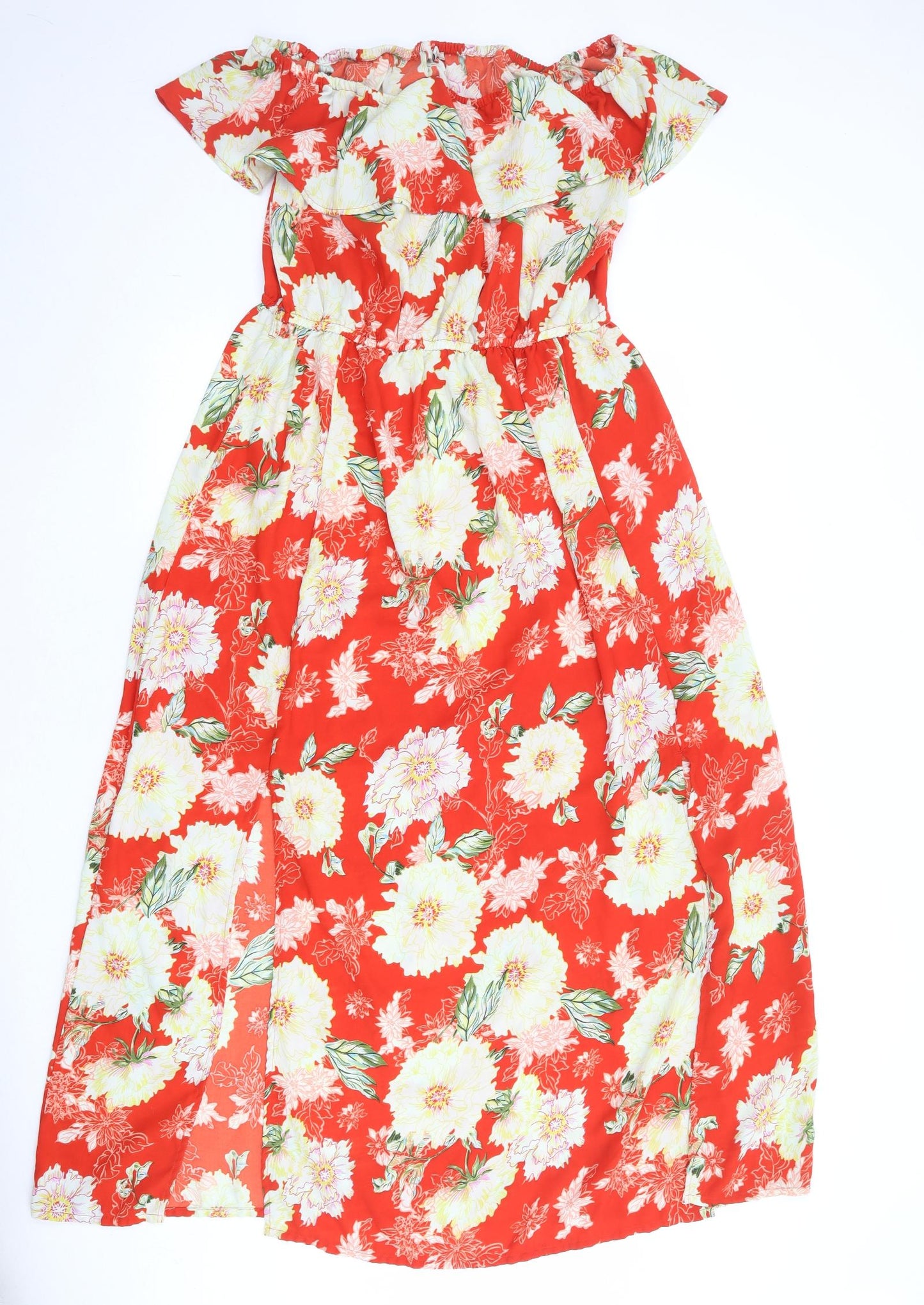 River Island Womens Red Floral Polyester Maxi Size 18 Off the Shoulder Pullover