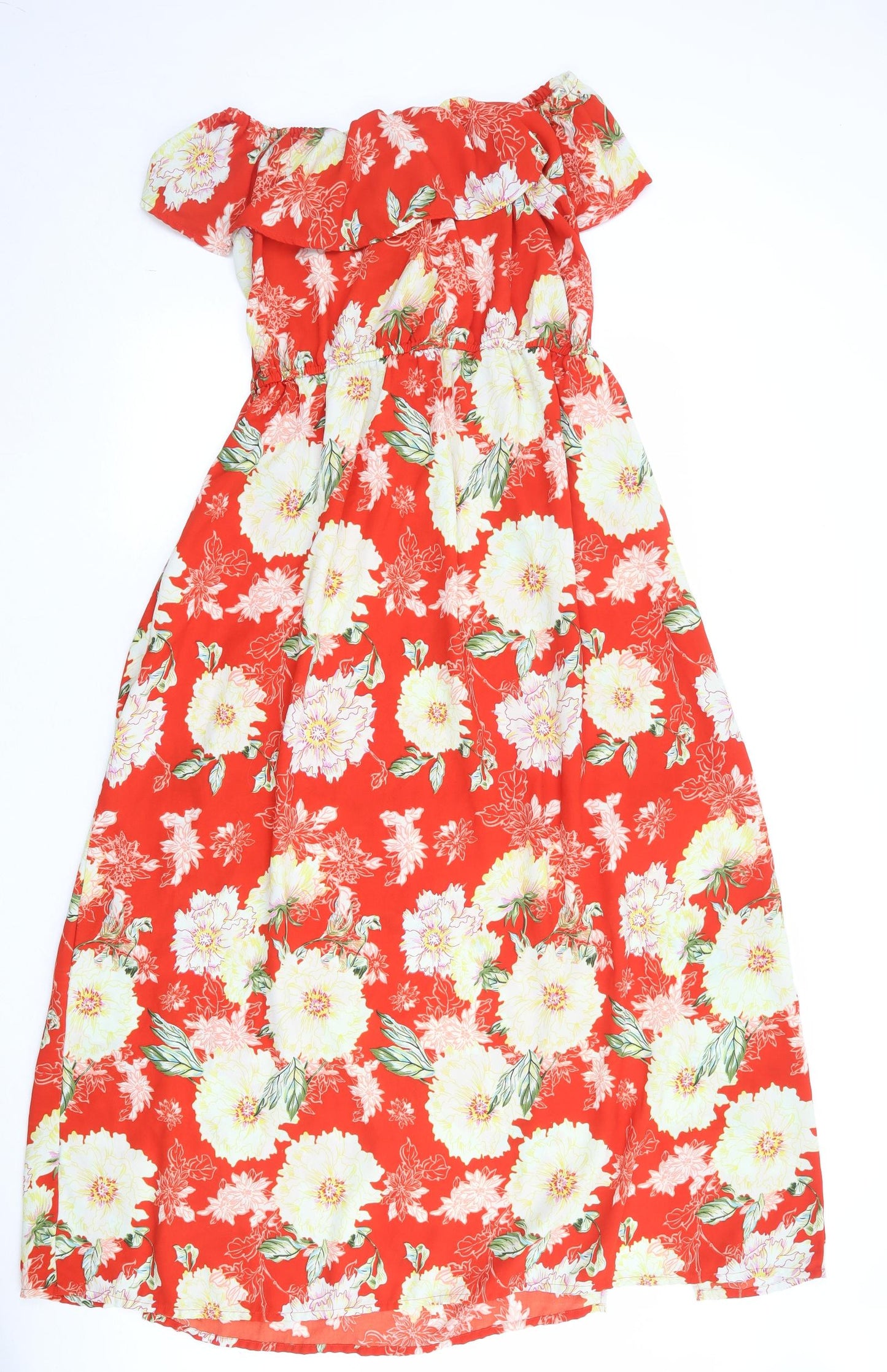 River Island Womens Red Floral Polyester Maxi Size 18 Off the Shoulder Pullover