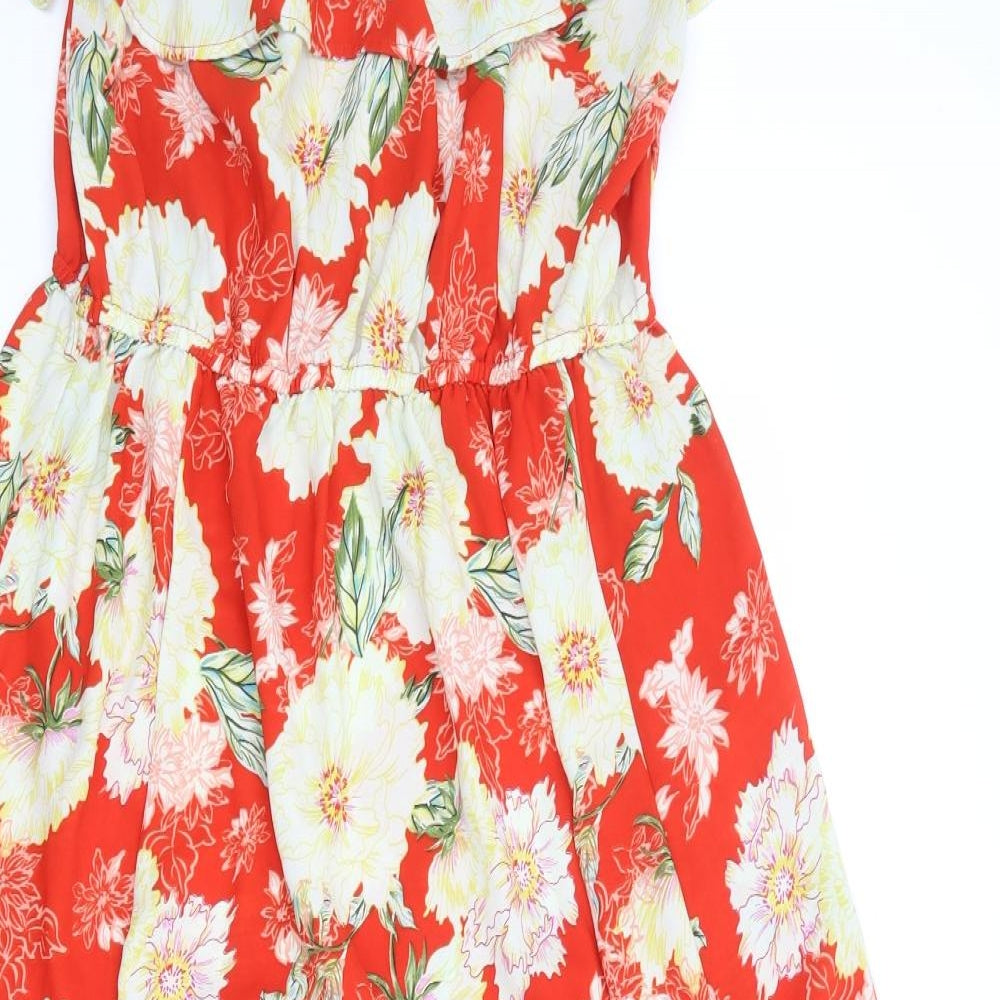 River Island Womens Red Floral Polyester Maxi Size 18 Off the Shoulder Pullover
