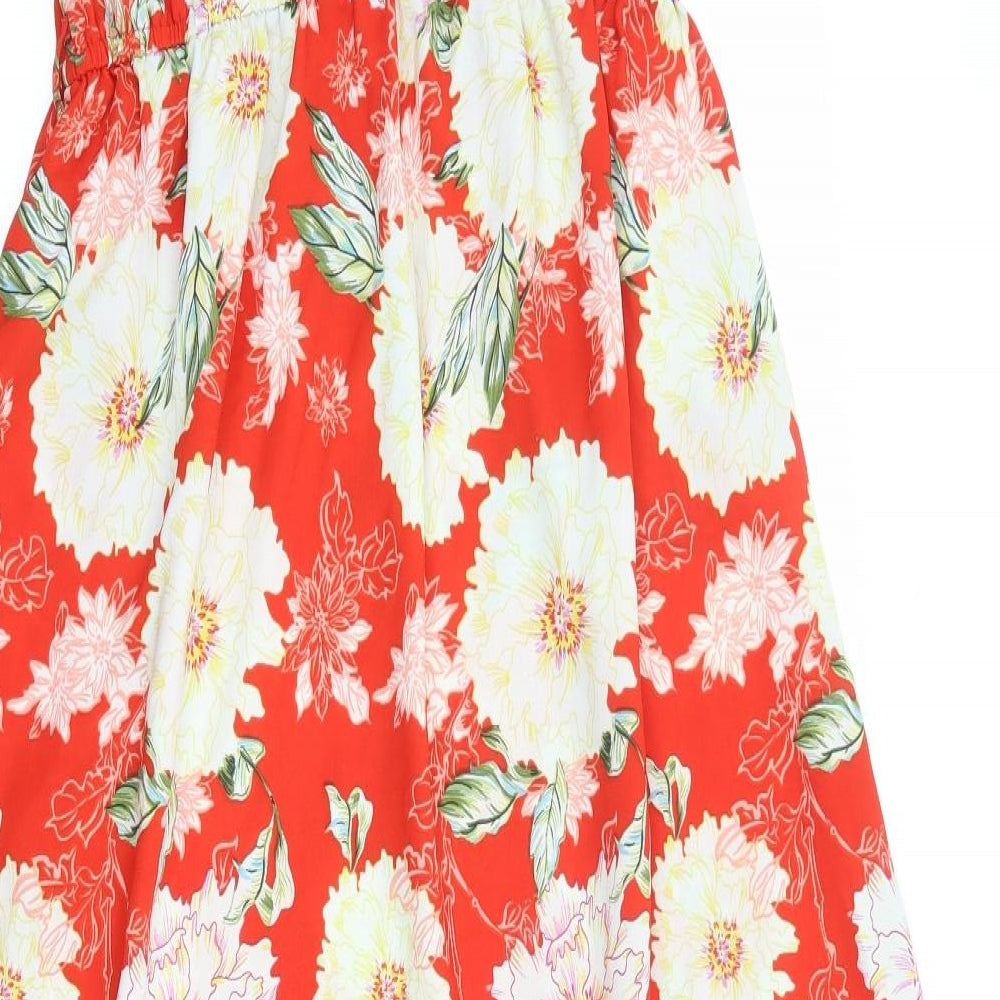 River Island Womens Red Floral Polyester Maxi Size 18 Off the Shoulder Pullover