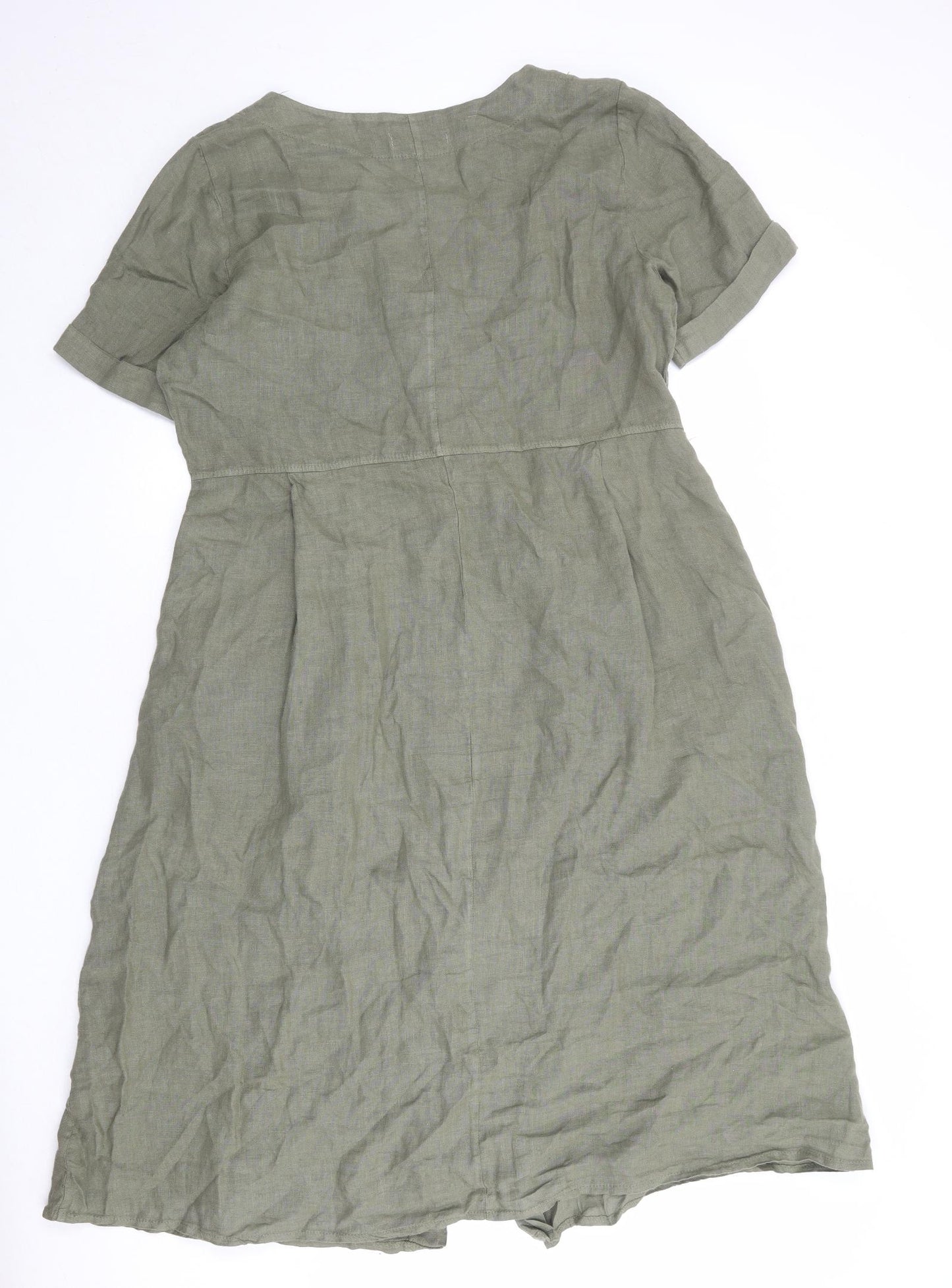 Woolovers Womens Green Polyester A-Line Size 12 V-Neck Button