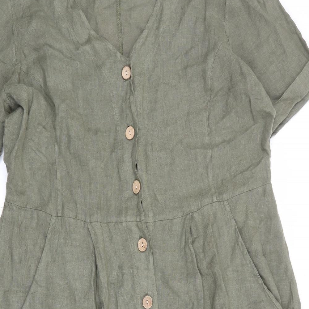 Woolovers Womens Green Polyester A-Line Size 12 V-Neck Button