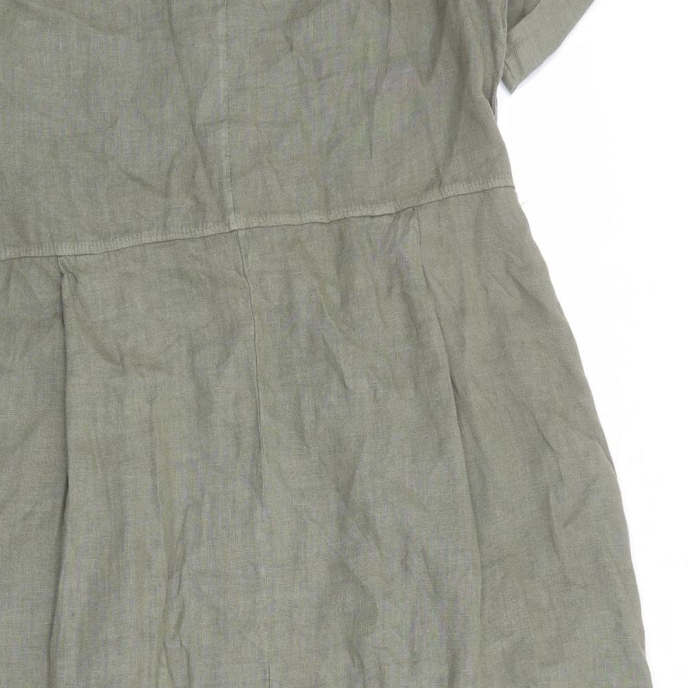 Woolovers Womens Green Polyester A-Line Size 12 V-Neck Button