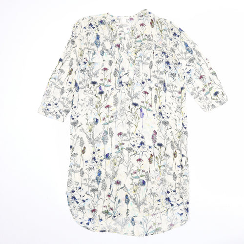 H&M Womens Beige Floral Viscose Sheath Size 8 V-Neck Button