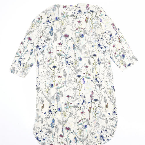 H&M Womens Beige Floral Viscose Sheath Size 8 V-Neck Button