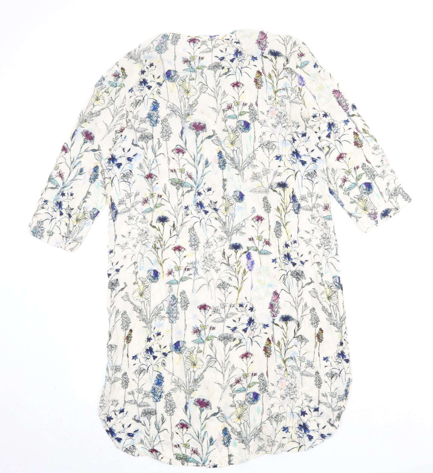 H&M Womens Beige Floral Viscose Sheath Size 8 V-Neck Button