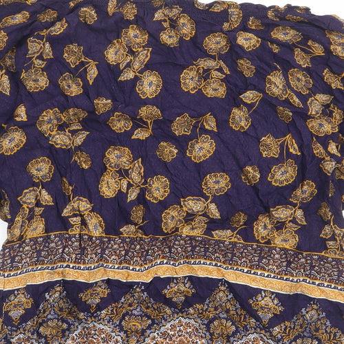 New Look Womens Blue Geometric 100% Cotton Basic Blouse Size 6 V-Neck - Leaf Print
