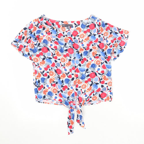 Marks and Spencer Womens Multicoloured Geometric Viscose Basic Button-Up Size 8 V-Neck - Knot Front