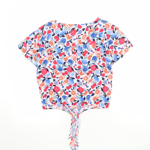 Marks and Spencer Womens Multicoloured Geometric Viscose Basic Button-Up Size 8 V-Neck - Knot Front
