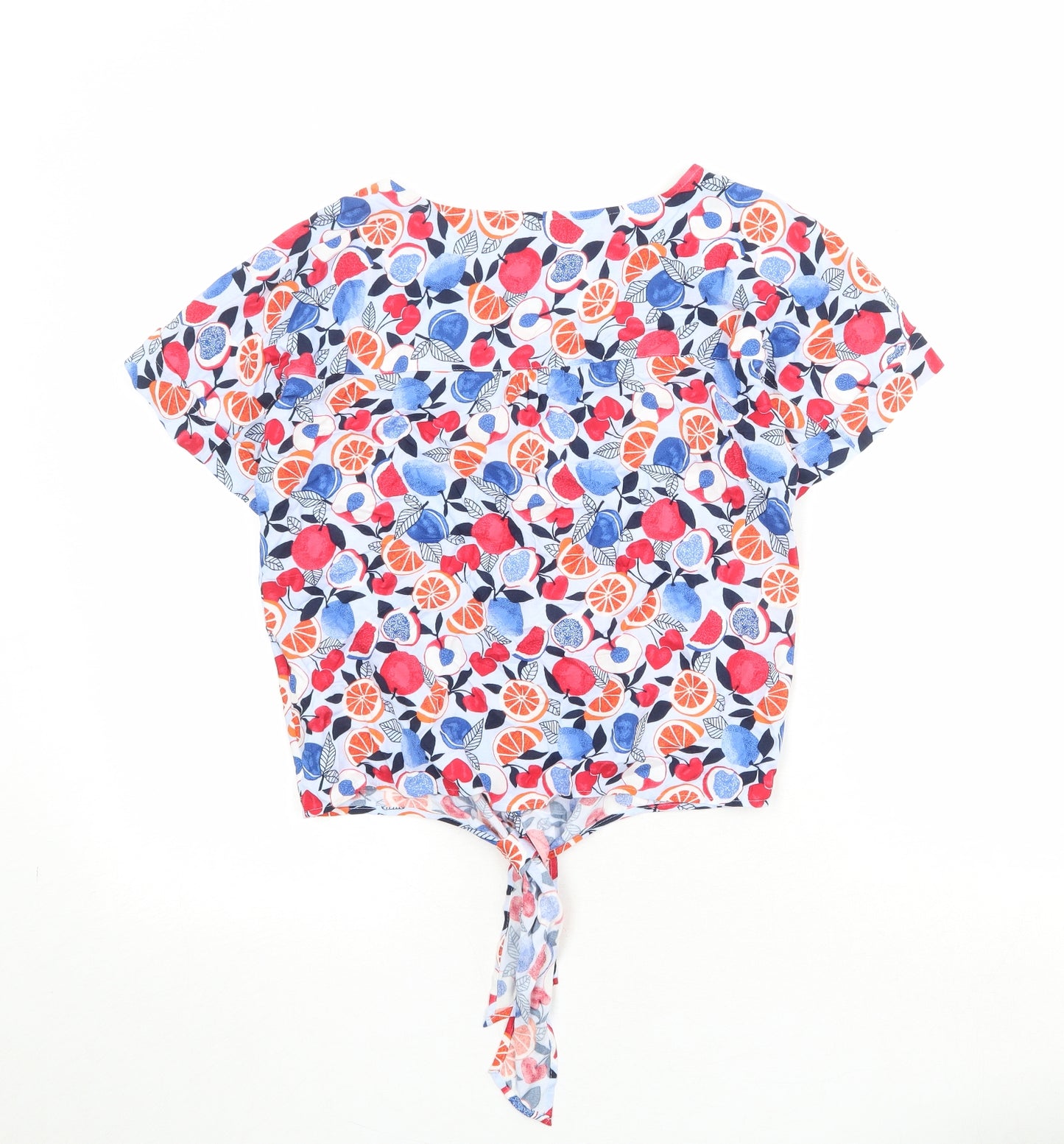 Marks and Spencer Womens Multicoloured Geometric Viscose Basic Button-Up Size 8 V-Neck - Knot Front