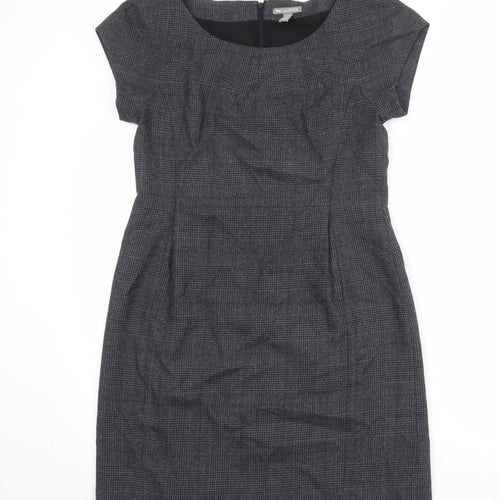 Gap Womens Grey Plaid Wool Shift Size 10 Boat Neck Zip