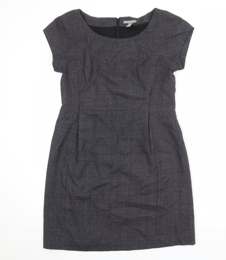 Gap Womens Grey Plaid Wool Shift Size 10 Boat Neck Zip